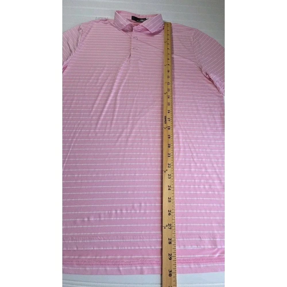RLX Ralph Lauren Polo Shirt Mens Pink White Stripe Performance‎ Golf Wicking